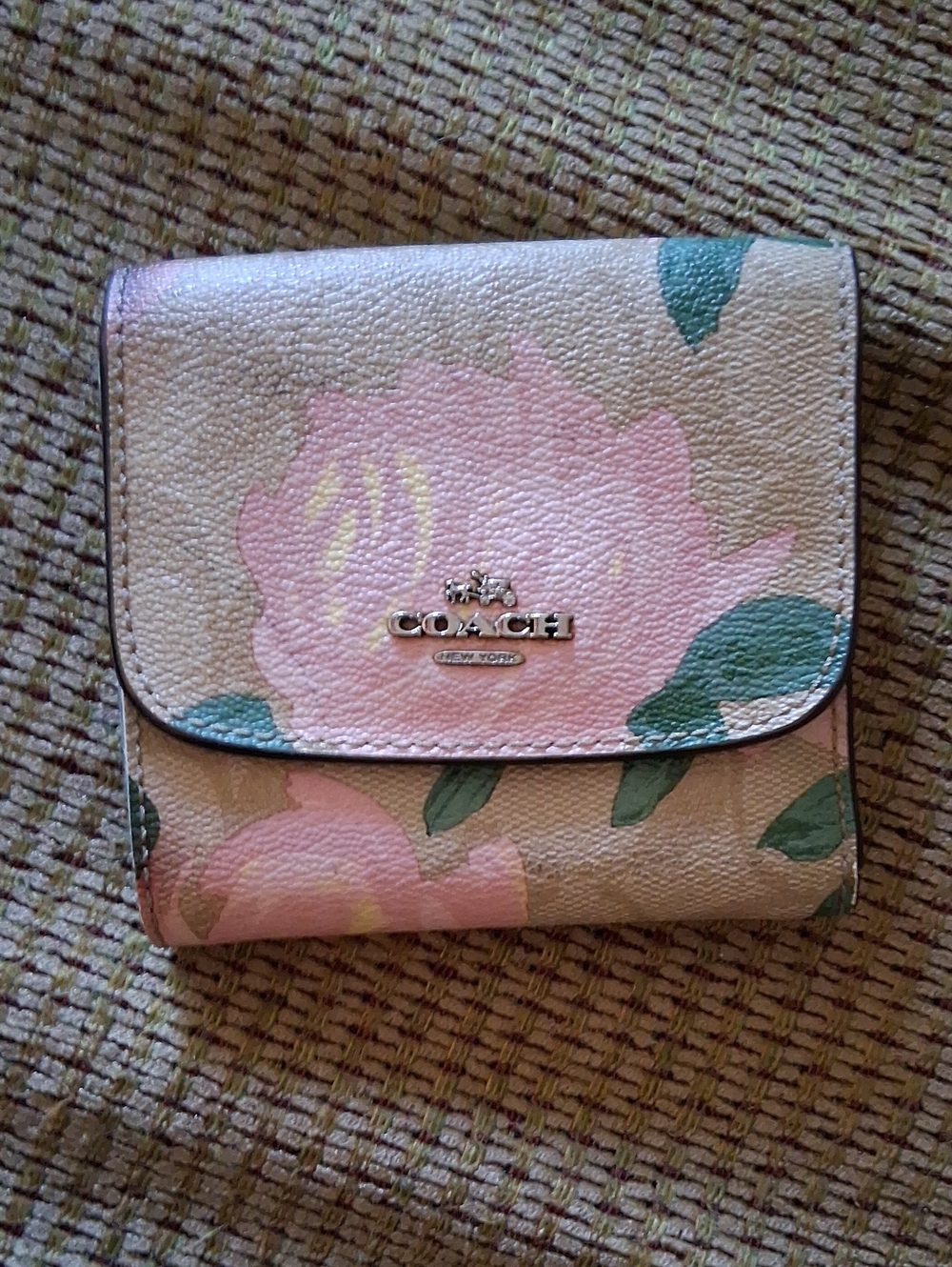Coach Floral Compact Fold Wallet - Pink & Green